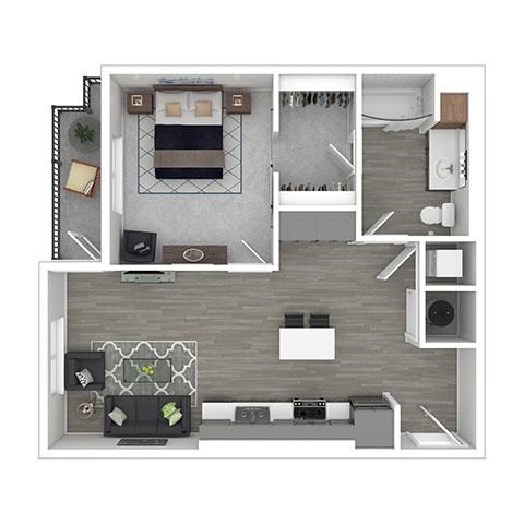 A floor plan of a house with a living room, kitchen, and two bedrooms.