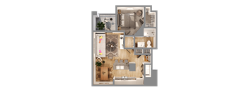 A floor plan of a house with a living room, dining room, kitchen, and bedrooms.