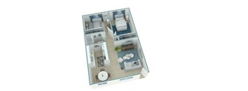 A dollhouse with a white background and a blue border.