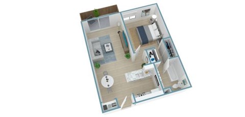 A floor plan of a two-story apartment with a living room, kitchen, dining room, and bedrooms.