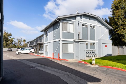 A grey building with the number 240 on it.