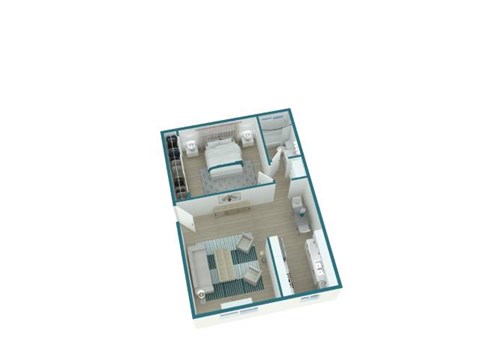 A model of a house with a kitchen and living room.