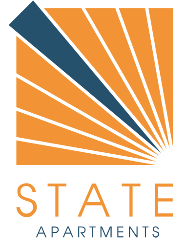 The image is a logo for State Apartments.