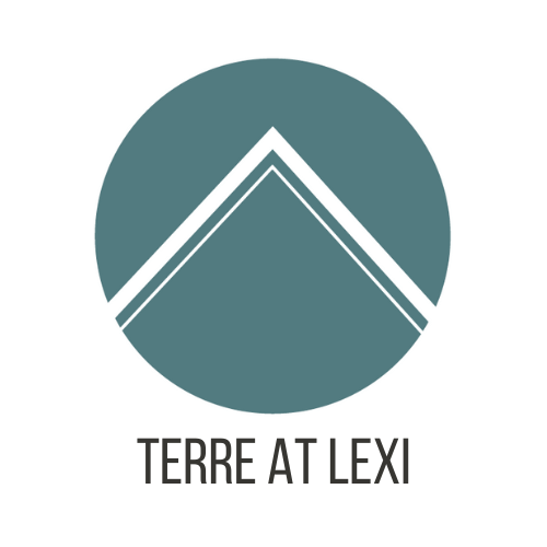A logo with a circle and a triangle in the middle and the words "TERRE AT LEXI" below it.