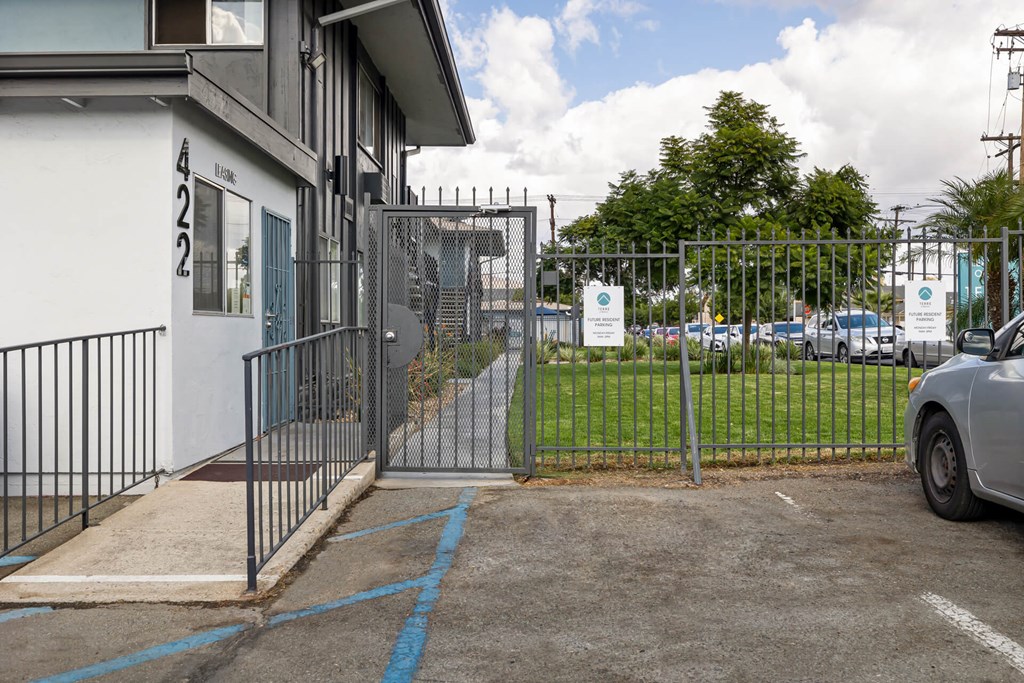 A white building with the number 422 on it.