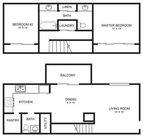 A black and white image of a house floor plan.