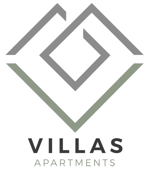 A logo for Villas Apartments featuring a stylized "V" in a diamond shape.