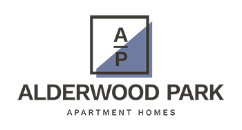 A logo with a green background and the words "ALDERWOOD PARK APARTMENT HOMES" below it.