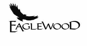 A black eagle flying above the word Eaglewood.