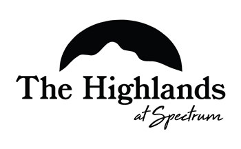 A black and white logo for The Highlands at Spectrum.