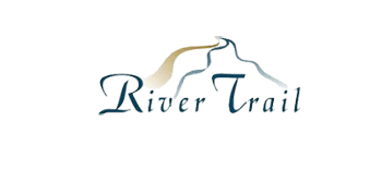 A logo for River Trail with a wavy line design.