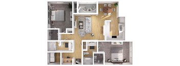 A collage of different room layouts with furniture.