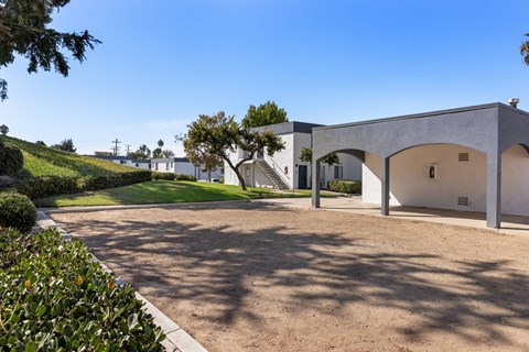 A modern house with a curved driveway and a tree in front.