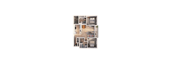 A floor plan of a house with a kitchen, living room, and two bedrooms.