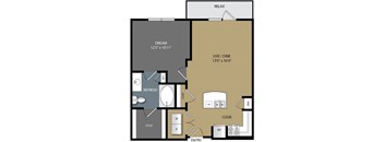 A floor plan of a house with labeled rooms such as RELAX, DREAM, LIVE/DINE, COOK, REFRESH, STYLE, W, D, ENTRY, and REF.