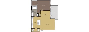A floor plan of a house with a living room, dining room, kitchen, and bathrooms.