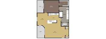 A floor plan of a house with a dining area, a living area, and a kitchen.