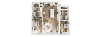 A top down view of a modern apartment layout.