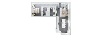 A white bathroom with a toilet, sink, and mirror.