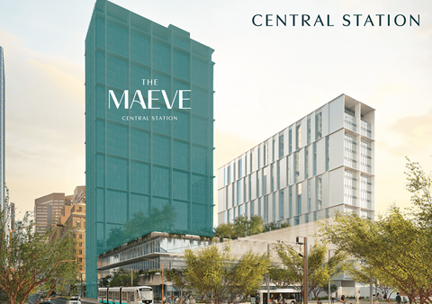 The Maeve Central Station is a large, modern building with a glass facade.