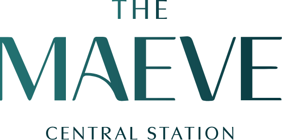 The Maeve Central Station sign with blue text on a green background.