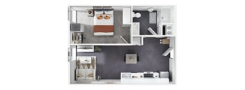 A modern kitchen with a grey wall and white appliances.