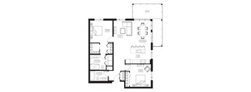 A black and white floor plan of a house with labeled rooms.
