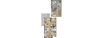 3D floor plan with outdoor terrace at Horizon Apartments, Gatineau