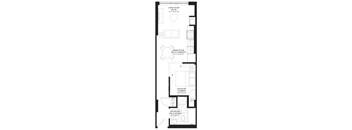 A floor plan of a house with a living room, dining room, bedroom, and bathroom.