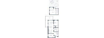 A floor plan of a two-story residential building with a garage on the first floor and a living area on the second floor.