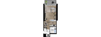 A floor plan of a house with a living room, dining room, kitchen, and bathrooms.
