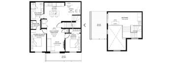 A floor plan of a house with a garage and a separate mezzanine level.