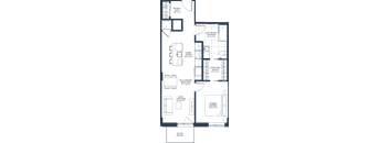 A floor plan of a house with a living room, dining room, kitchen, and bathrooms.