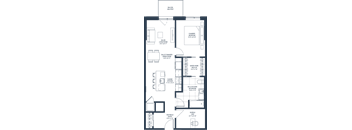 A floor plan of a house with a balcony, two bathrooms, a garage, and a living room.