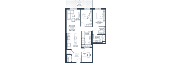 A floor plan of a house with a living room, dining room, kitchen, and bathrooms.