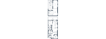 A floor plan of a house with a kitchen, living room, and bathrooms.