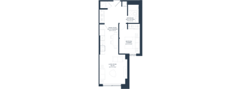 A floor plan of a house with a living room, dining room, and bathroom.