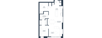 A floor plan of a house with a study, kitchen, dining room, living room, and bedrooms.