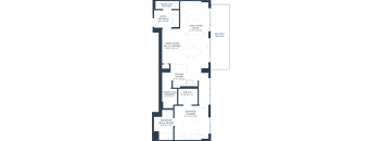 A floor plan of a house with a balcony and a kitchen.