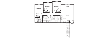 A floor plan of a house with labeled rooms including Bedroom 1, Bedroom 2, Bedroom 3, Dining, Kitchen, Living, and Entry.