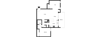 A black and white diagram of a house layout with labels for each room.