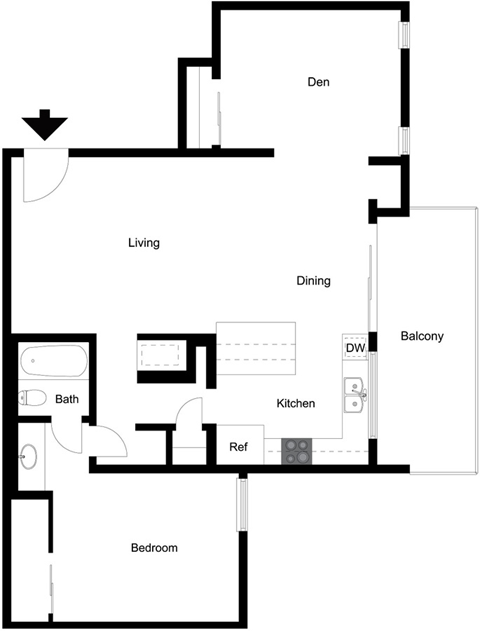 A black and white diagram of a house layout with labels for each room.