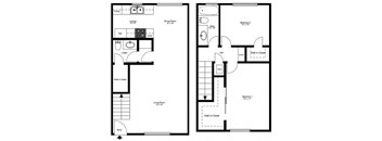 A floor plan of a two bedroom apartment with a living room and a dining room.