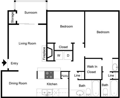 A black and white image of a floor plan for a house.