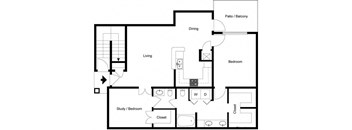 A black and white image of a floor plan for a house.