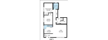 A floor plan of a unit with a primary bedroom, a bedroom, a kitchen, a living room, a store and a bathroom.