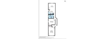 A floor plan of an apartment with a living room, kitchen, two bedrooms and two closets.