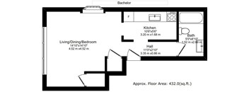 A black and white image of a floor plan for a house with a bachelor apartment.