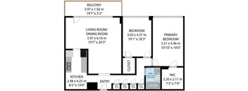 A floor plan of a home showing the living room, dining room, kitchen, and bedrooms.