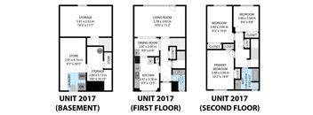 A diagram shows the layout of a basement, first floor and second floor of Unit 2017.